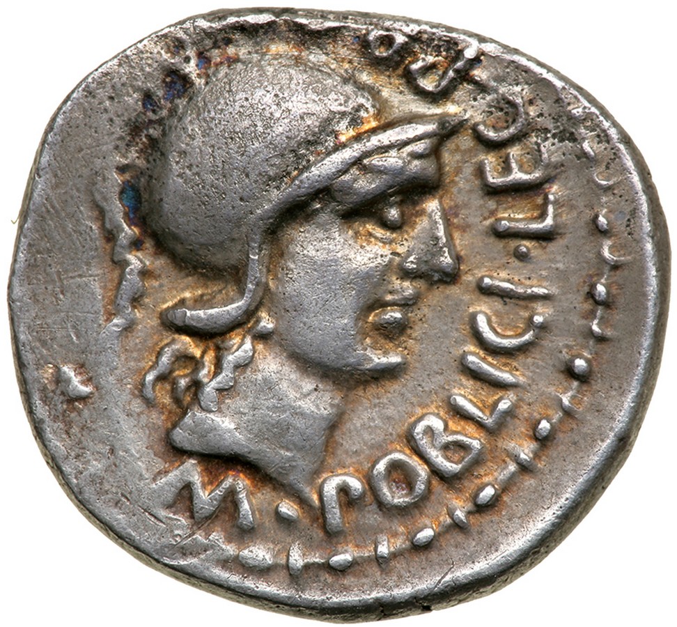 Cnaeus Pompey Jr. Silver Denarius (4.1 g), 46-45 BC. Corduba. M POBLICI LEG PR[O PR], helmeted head