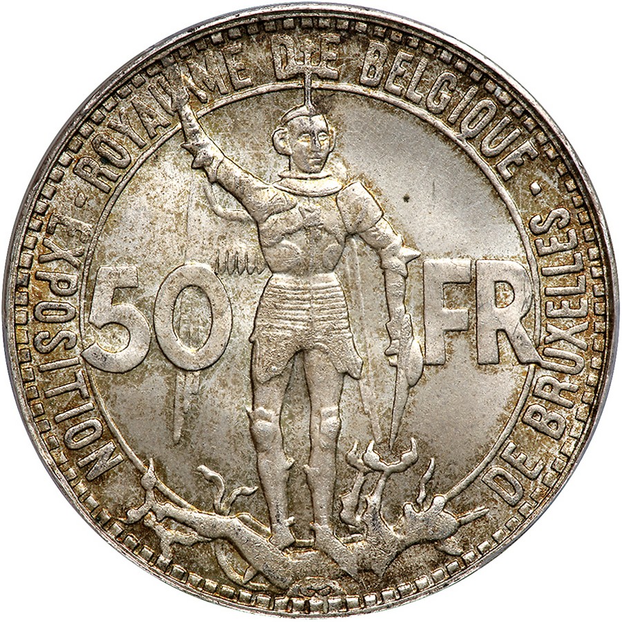 Belgium. 50 Francs, 1935. Dav-57; KM-106.1. For the International Exposition at Brussels and the