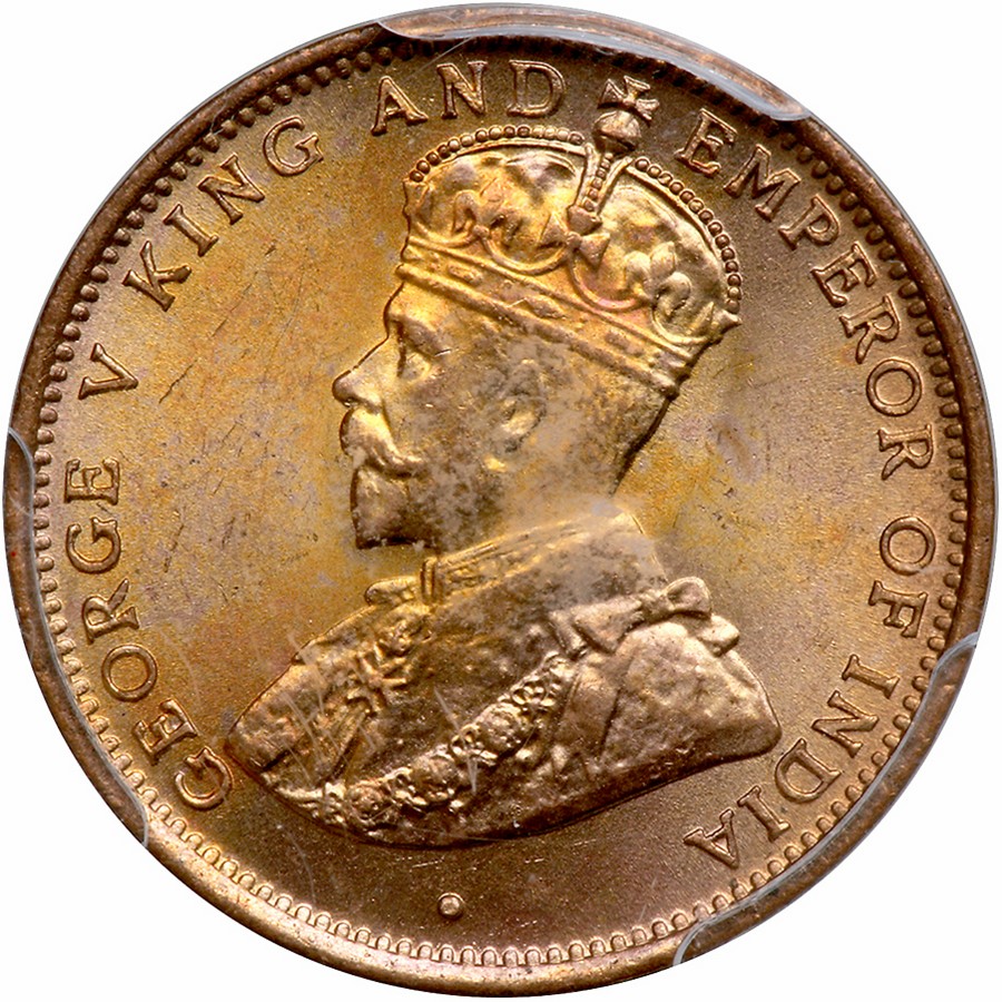 Ceylon. ½ Cent, 1926. KM-106. George V. PCGS graded Specimen 65 Red.  Estimated Value $300 - 350.