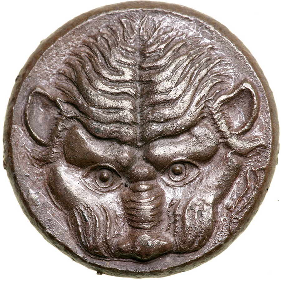 Bruttium, Rhegion. Silver Tetradrachm (16.9g), ca. 425-420 BC. Lion`s head facing; in right field,