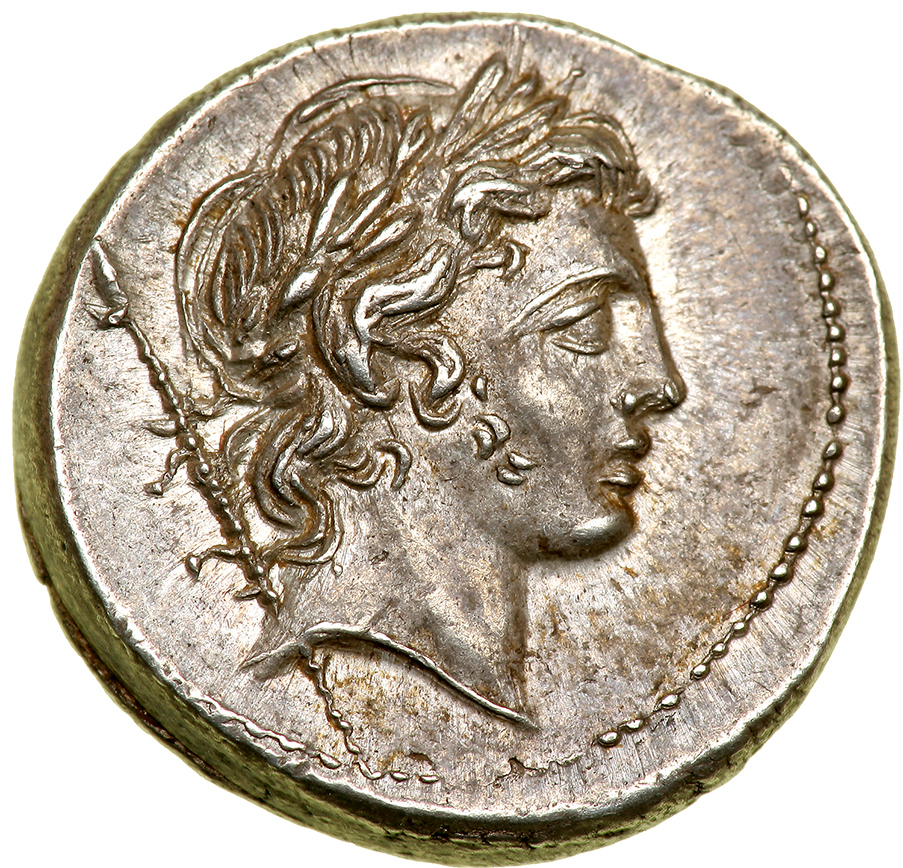 P. Crepusius. Silver Denarius (4.06 g), 82 BC. Rome. Laureate head of Apollo right, scepter at