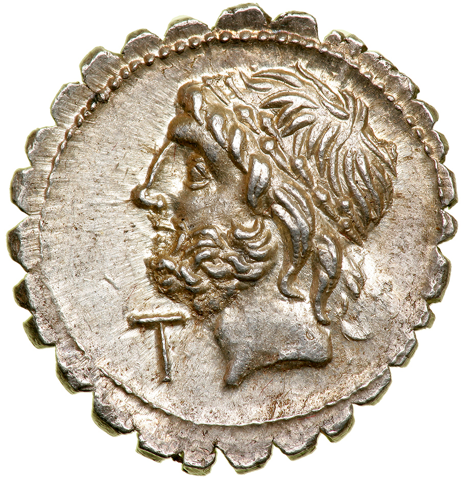 L. Scipio Asiagenus. Silver Denarius (3.89 g), 106 BC. Rome. Laureate head of Jupiter left; in left
