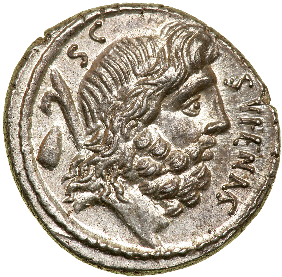 M. Nonius Sufenas. Silver Denarius (4.09 g), 57 BC. Rome. SVFENAS before, S C behind, head of