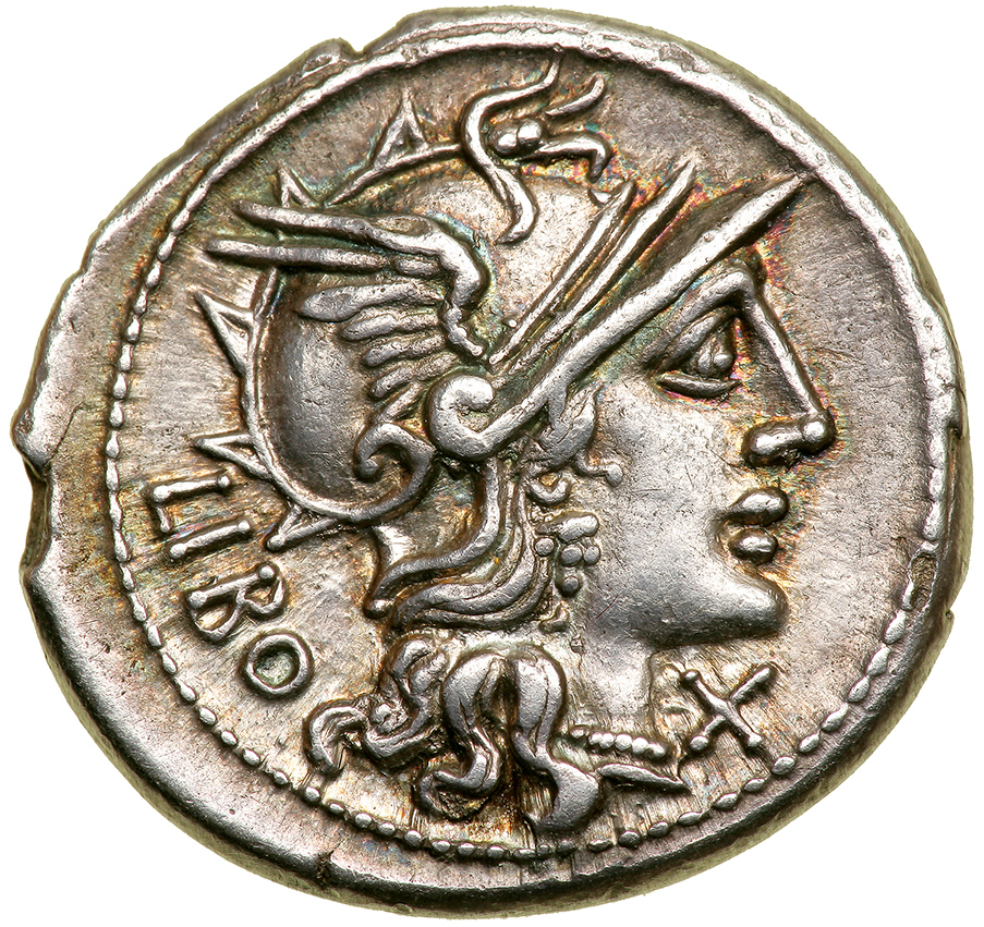 Q. Marcius Libo. Silver Denarius (4.06 g), 148 BC. Rome. LIBO behind, head of Roma right, wearing