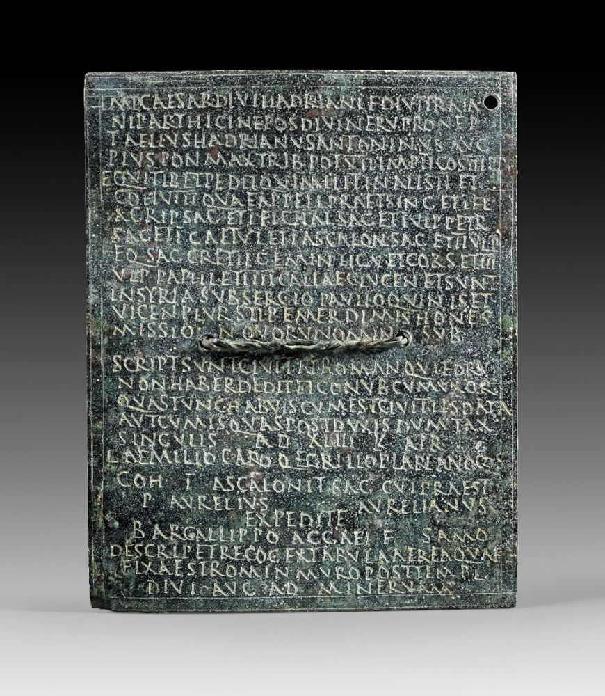 Roman military diploma of a member of the cohors I Ascalonitanorum, which consisted of archers,