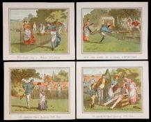 A set of four rare Christmas cards with charming colour lithographic tennis scenes and greetings,
by