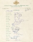 The signatures of the Australian Cricket touring team to England 1961, on an official headed