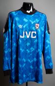 A rare blue Arsenal No.16 goalkeeping jersey 1991-92 season,
long-sleeved, Football League badges