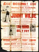 A First World War period boxing poster featuring Jimmy Wilde at the Skating Rink, Castleford, a