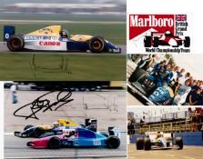 Damon Hill signed F1 British Grand Prix photographs,
four large prints, the one from 1992 also