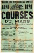 A French horse racing poster for a meeting at Le Mans 13th October 1929,
backed onto linen,