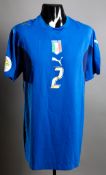 Cristian Zaccardo: a blue Italy No.7 2006 World Cup jersey,
short-sleeved, FIFA Germany 2006 logo to