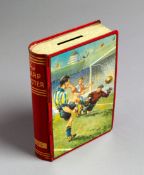 A "Sharp Shooter" money box,
by Chad Valley, designed as a boy's book with Wembley football scene