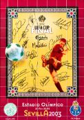 A Celtic team-signed poster for the 2003 UEFA Cup Final v Porto in Sevilla, 18 signatures in black