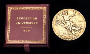 A gold plated Paris 1900 Exposition Universelle/Olympic Games presentation medal,
designed by