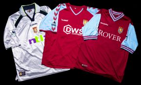 A group of three Aston Villa player issue jerseys,
i) a Mark Delaney grey away No.2 away, short-