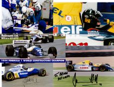 Damon Hill signed Formula 1 ephemera,
two large 1993 Williams-Renault prints, 6 by 8in., three
