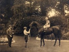 A large and impressive photograph of Pommeron winner of the 1915 Triple Crown with Steve Donoghue