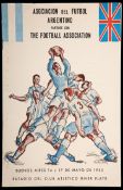 Argentina v England programme played at the River Plate Stadium in Buenos Aires 17th May 1953,
a