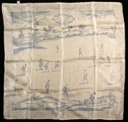 A vintage Liberty ladies silk square scarf "The Laws of The Game of Cricket",
blue printing on an