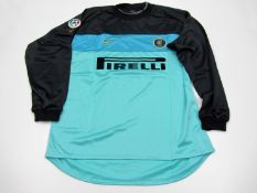 Angelo Peruzzi: a black, aquamarine & turquoise FC Inter No.1 goalkeeping jersey season 1999-2000,