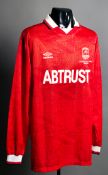 Eoin Jess: a red Aberdeen No.9 Scottish League Cup Final jersey season 1992-93,
long-sleeved,