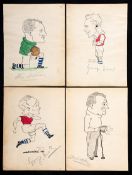 A group of 19 autographed caricatures of 1930s Arsenal players,
original pen & ink & watercolour
