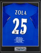 A signed Gianfranco Zola Chelsea Tribute shirt, reverse mounted and signed in black marker pen on