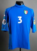 Paolo Maldini: a blue Italy No.3 Euro 2000 jersey,
long-sleeved, UEFA tournament and Fair Play