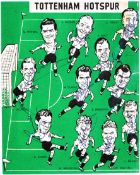 A team-signed caricature print of the Tottenham Hotspurs players of the 1950's, signed over