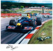 Mark Webber signed 2009 German GP print after Michael Turner,
a marker pen signature and dedication: