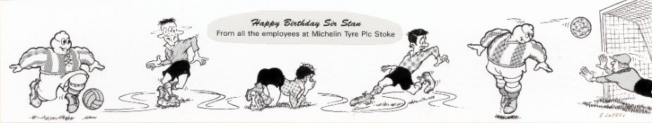 A birthday presentation to Sir Stanley Matthews from the employees at Michelin Tyres factory in