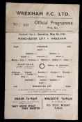 A rare wartime programme Wrexham v Manchester City 10th May 1941,
single-sheet, invisible tape on
