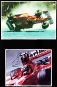 Two Michael Schumacher signed Ferrari framed photographs,
the first in a montage of two items, the