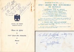 Juan Manuel Fangio signed 1959 Monaco Grand Prix invitation card,
dedicated and dated 10 May 1959,