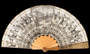 A fine and rare antique ladies fan with printed portraits of the Derby winners between 1857-1872,