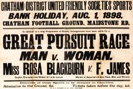 A poster for the "Man v Woman" Great Pursuit Cycling Race at the Chatham Football Ground 1st