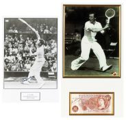 The autographs of the 1930s tennis champions Fred Perry and Don Budge, the Perry signature in ink on