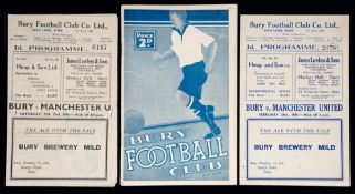 Three Bury v Manchester United programmes,
reserves 7.5.38, and two wartimes 24.2.45 & 23.2.46