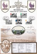 A signed “Wembley Venue Legends” philatelic display, published to commemorate the 75th anniversary