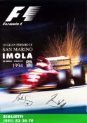 Rare Ayrton Senna-signed 1994 San Marino Grand Prix poster,
the official Formula 1 Imola event