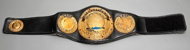 A World Boxing Union Intercontinental Heavyweight Championship belt awarded to Danny Williams