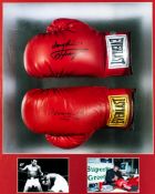 Muhammad Ali and Joe Frazier signed boxing gloves, two red Everlast gloves, the left hand signed