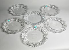 A group of six United States Fed Cup team commemorative glass dishes made in Germany for Tiffany &