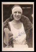 A signed postcard of the French tennis champion Suzanne Lenglen,
signed in blue ink, published by E.