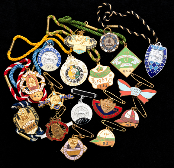 18 racecourse member's badges,
for: Cheltenham 1966, Epsom Derby bicentenary 1979, Hurst Park