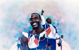 A Linford Christie signed limited edition print,
signed lower left by Christie and by the artist