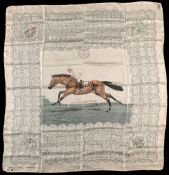 A ladies silk scarf commemorating the 1950 Derby won by the French colt Galcador owned by Marcel