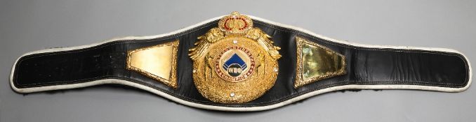 A World Boxing Organization Intercontinental Heavyweight Championship belt awarded to Danny