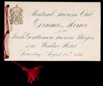 A very rare menu for the Canadian National Lacrosse Club dinner in honour of the Irish Gentlemen